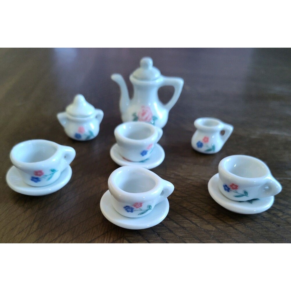 13 Piece Miniature Floral Porcelain Floral Tea Set Teapot Sugar Creamer Cups